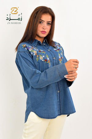 Embroidery Denim Chemise